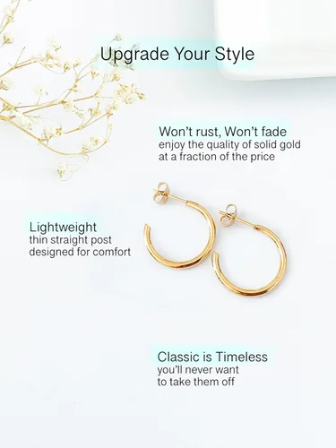 Vista 3 de Altitude Boutique Aretes de aro pequeños de oro de 18 quilates para mujer, aretes de tubo fino chapados en oro, ligeros, hipoalergénicos y gruesos