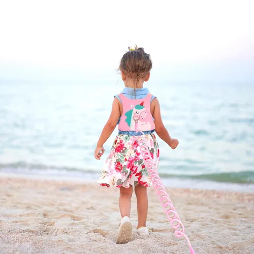 Vista 6 de Correa para niños pequeños, arnés de seguridad para caminar y muñeca antipérdida para niñas/niños de viaje (rosa)