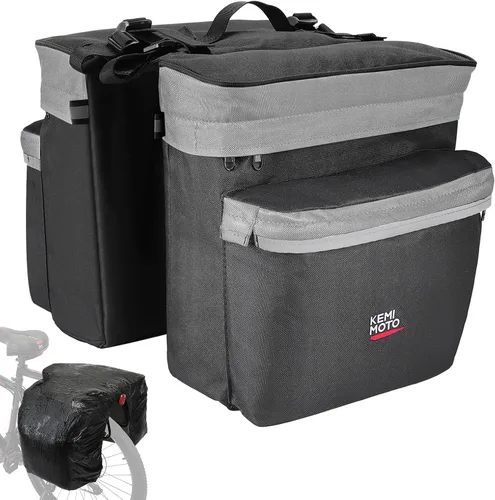 Vista 10 de KEMIMOTO - Bolsa para bicicleta alforja con cubierta anti-lluvia, bolsa de sillín de bicicleta impermeable de 34L para almacenamiento de bolsas