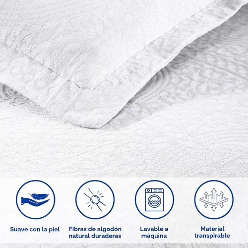 Vista 4 de Superior Juego de colcha de algodón Fleur De Lis, mantas cálidas, ropa de cama para todas las estaciones, decoración de dormitorio, colcha Blanco 03