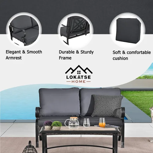 Vista 3 de LOKATSE HOME Juego de 2 sofás de dos plazas para exteriores con mesa de centro rectangular