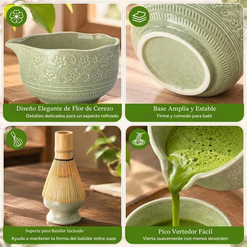 Vista 3 de ALBISS Juego de batidor de matcha, kit de cerámica de matcha de 7 piezas Verde