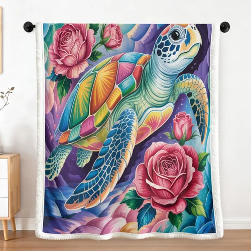 Vista 10 de Sleepwish - Manta de vellón de tortuga para niños, niñas y niños, de felpa suave, color teja y turquesa, sherpa, para sofá o silla, tamaño bebé
