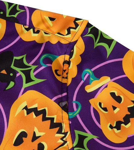 Vista 4 de fohemr Camisa divertida de Halloween para hombre, diseño de calabaza fea, manga larga, casual, con botones, disfraz de adulto para fiesta