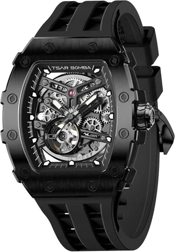 Vista 21 de Tsar Bomba Men's Automatic Watch Tonneau Luxury Skeleton Watch for Men Mechanical 50M Waterproof Wristwatch Gift for Men 08tc-whi