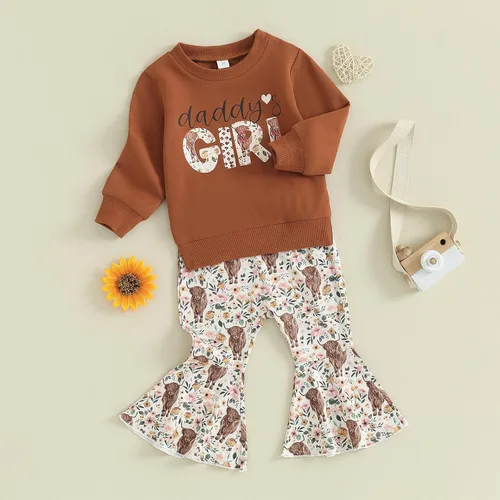 Vista 3 de Sunwittafy Conjunto de 2 piezas de sudadera vaquera de manga larga para bebé niña