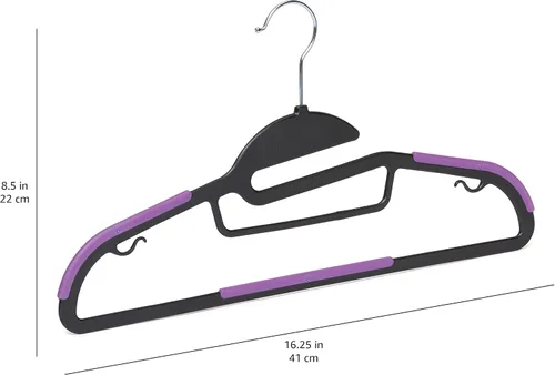 Vista 7 de Amazon Basics Perchas de plástico con revestimiento de goma antideslizante que ahorran espacio con gancho giratorio de 360 grados, negro/morado