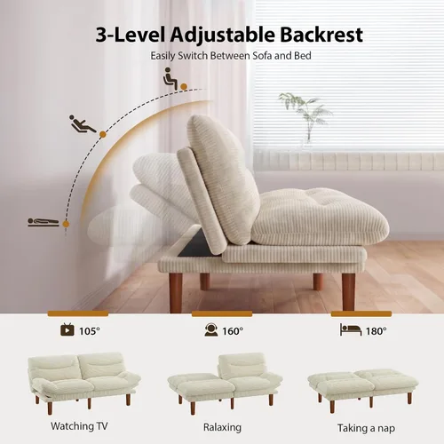 Vista 4 de Pipishell Sofá cama futón de 75 pulgadas con reposabrazos ajustables