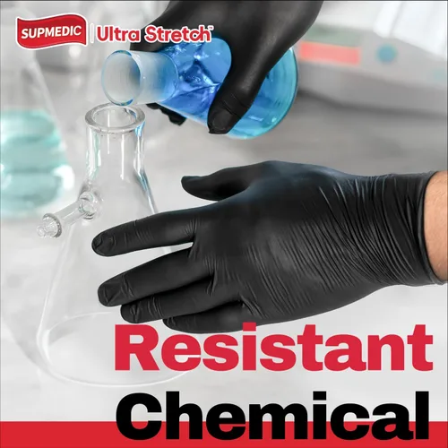 Vista 6 de Supmedic Nitrile+ Disposable Exam Gloves, 5Mil Chemical Resistant Powder-Free Food Safe Clean Medical Glove Black Blue 1000Ct