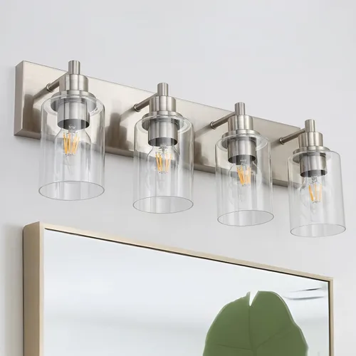 Vista 10 de LOUSACE Lámpara de tocador de baño de 3 luces, lámparas de baño negro mate sobre el espejo, iluminación moderna de baño con pantalla de vidrio