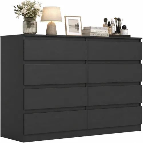 Vista 11 de Cómoda negra para dormitorio, cómoda moderna de 6 cajones con cajón profundo, cómoda ancha, muebles organizadores de almacenamiento para dormitorio