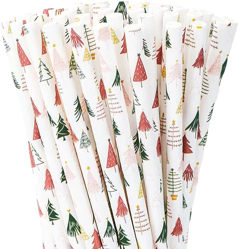 Vista 9 de 100 pajitas de papel de bastón de caramelo de Navidad, color rojo y blanco, para invierno, desechables, para bebidas, decoraciones de cócteles