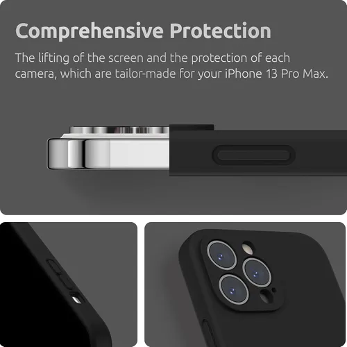 Vista 4 de SURPHY Funda compatible con iPhone 13 Pro Max con protector de pantalla, (protección de cámara + forro de microfibra suave), funda de silicona Negro