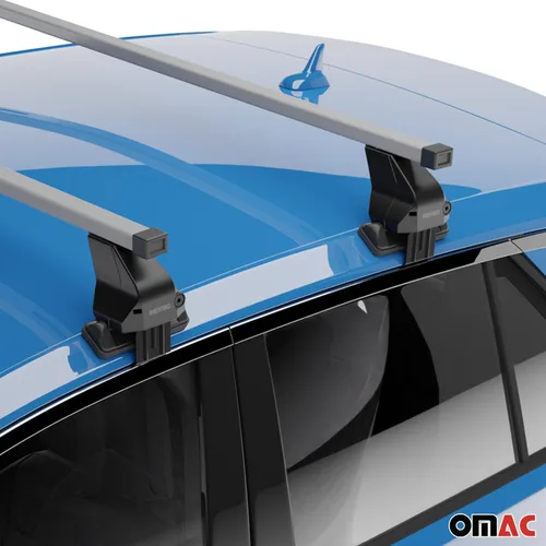 Vista 6 de Barras transversales de techo OMAC para Ford Focus Hatchback 2012-2018, con cerradura, 110 libras, acero, plateado, 2 piezas, se ajusta a