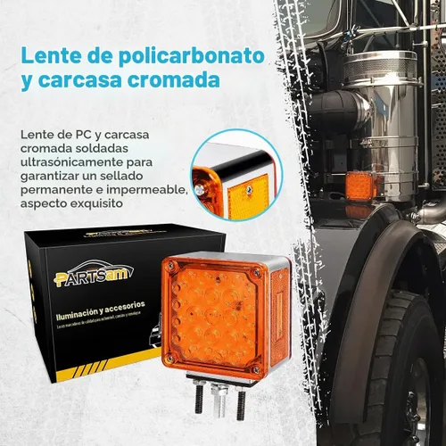 Vista 3 de Partsam 2 piezas cuadradas de doble cara para guardabarros de doble cara, 52 luces LED ámbar/rojo, luces de pedestal LED de doble cara impermeable
