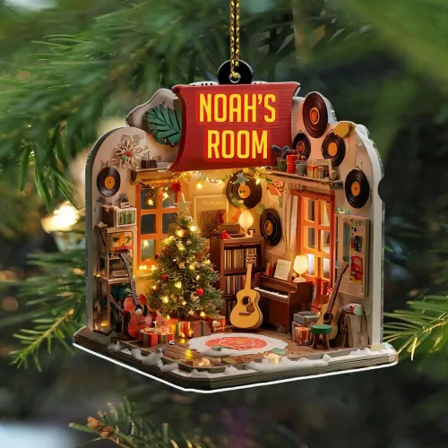 Vista 17 de Adorno de Disco de Vinilo Retro Personalizado 2025, Adorno de Músico Personalizado para Amantes de la Música, Decoración de Árbol de Navidad