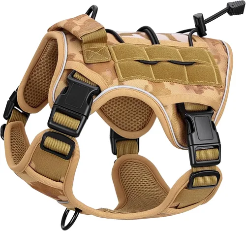 Vista 87 de Arnés táctico para perros grandes, chaleco reflectante ajustable sin tirones con sistema Molle, control de grado militar K9 para entrenamiento