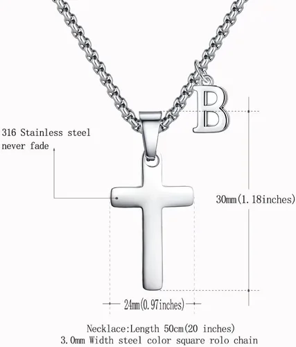 Vista 6 de Collar de cruz con inicial para niños y hombres, de acero inoxidable, dije de cruz con letra inicial, joyería para primera comunión, regalos