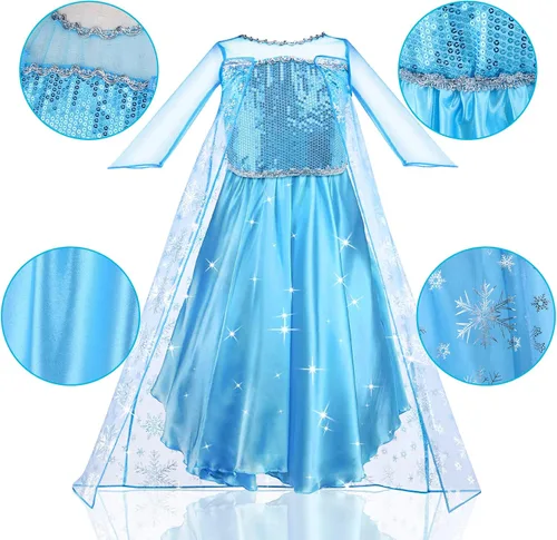 Vista 3 de URAQT Disfraz de princesa para niñas, disfraz de lujo para cumpleaños, cosplay, con accesorios de varita de corona