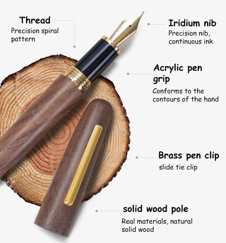 Vista 6 de Jinhao 9056 Pluma estilográfica vintage de madera natural, punta fina, madera Juglans regia