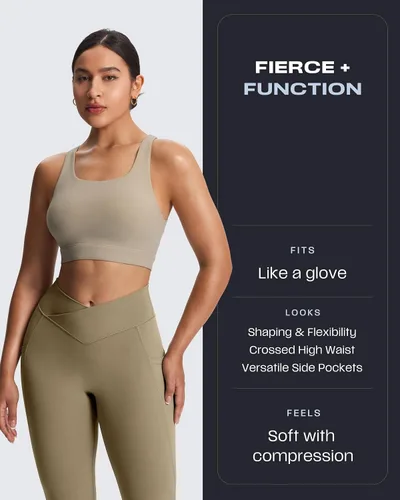 Vista 74 de Aoxjox Trinity - Pantalones de yoga de cintura alta con bolsillos para mujer, control de abdomen, cintura cruzada, leggings de entrenamiento suaves