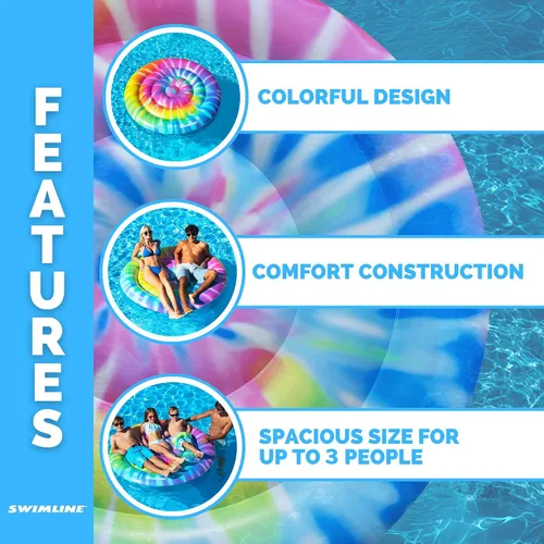 Vista 4 de SWIMLINE Flotador de piscina original Tie Dye (espiral), tumbona de vinilo duradero para adultos y adolescentes, divertido flotador de piscina