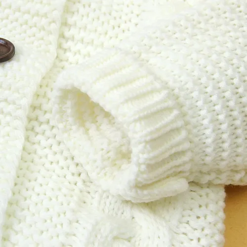 Vista 5 de TBUIALL Conjunto de suéter de invierno para bebés, niños y niñas, para mantener el calor, de punto, con capucha, lindo oído