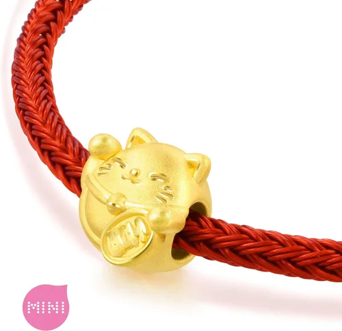 Vista 5 de CHOW SANG SANG 999 24K oro macizo Maneki Neko Lucky Cat Mini Charm Pulsera para Mujer 92307C, Oro, Sin gemas.