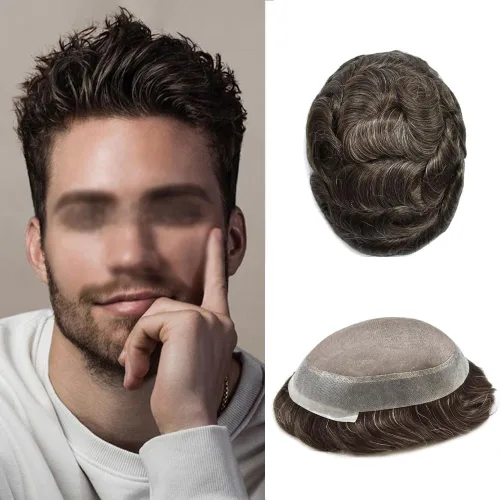 Vista 31 de Monofilamento fino para hombre, sistema de cabello humano Remy, piel de polietileno transparente alrededor del postizo de monofilamento, peluca