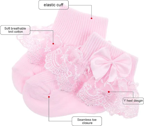 Vista 4 de BQUBO - Calcetines para bebés y niñas calcetines de encaje con volantes calcetines para recién nacidoniños pequeños calcetines con ojales calcetines