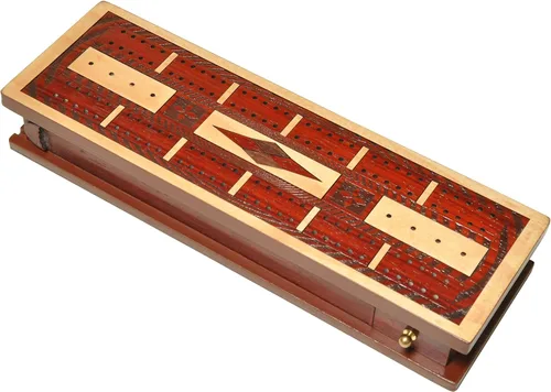 Vista 4 de PALM ROYAL HANDICRAFTS - Juego de tablas de madera de 2 pistas con incrustaciones de madera de sangre/madera de arce, almacenamiento disponible