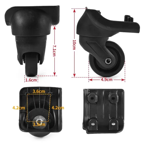 Vista 3 de 2 piezas de repuesto de rueda de equipaje, maleta giratoria negra resistente kit de ruedas silenciosas para reparación de bricolaje, ruedas