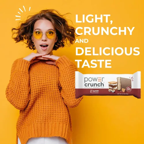 Vista 5 de Power Crunch Barras de oblea de proteínas, bocadillos ricos en proteínas con delicioso sabor, S'Mores, 1.4 onzas (12 unidades)