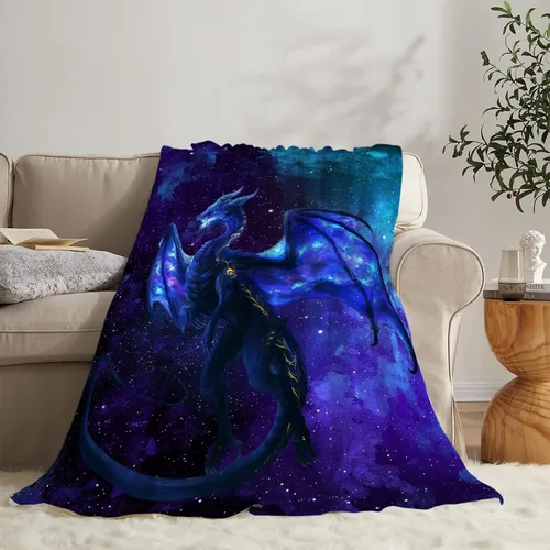Vista 4 de Tijuboni Manta de dragón para niños y hombres, manta espacial de dragón para niños y adultos, manta de vellón ultrasuave y acogedora para sofá