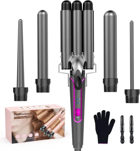 Vista 2 de Waver - Varita rizadora BESTOPE PRO 5 en 1 con 3 barriles para mujer, rizador de pelo de calentamiento rápido en todo tipo de cabello, regalos