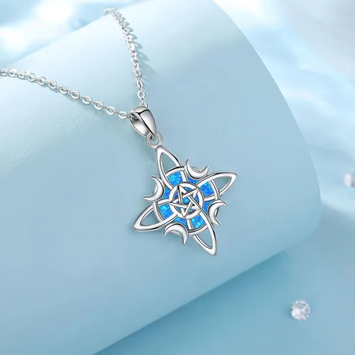 Vista 2 de EUDORA Collar de plata de ley S925 con nudo de brujas con tetragrammaton pentagrama, rueda de Hekate, Lilith Moon Witchy colgante para mujer