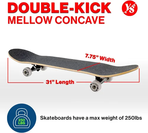 Vista 2 de Yocaher Skull Series Pro Complete Skateboard for Beginners & Teens - 7.75” x 31” Double Kick Concave Maple Wood Deck, ABEC-9 Bearings, 54mm Wheels