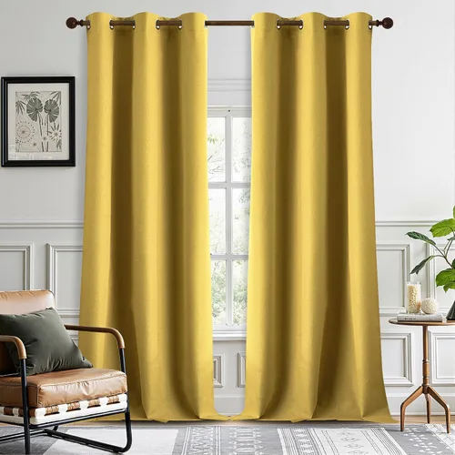 Vista 34 de DONREN Cortinas opacas completas para dormitorio, aislamiento térmico y reducción de ruido, cortinas de lino con ojales para sala de estar y Negro