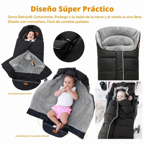 Vista 5 de LAT - Saco de dormir para bebé, cálido, universal, saco de dormir para cochecito para clima frío, saco impermeable para niños pequeños