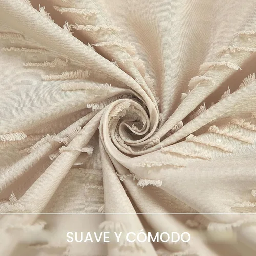 Vista 2 de Cortina de ducha Siiluminisoy de 36x72 beige, cortina de ducha de tela de tamaño pequeño, cortinas de ducha de tela con tufting, diseño chevron a