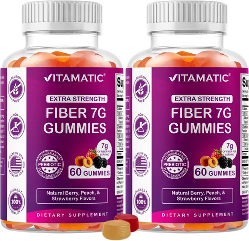 Vista 10 de Vitamatic Gomitas de fibra prebiótica para adultos – 7g de fibra por porción – 60 gomitas a base de pectina de fuerza extra, sin azúcar añadida
