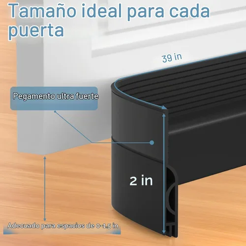 Vista 5 de Tope de Corriente de Puerta, Barrido de Puerta Ajustable para la Parte Inferior de la Puerta, Relleno de Espacio Bajo la Puerta para Puertas Negro