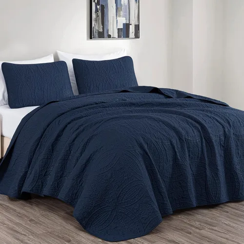Vista 18 de Chezmoi Collection Austin - Juego de colcha tamaño matrimonial/doble, colcha de microfibra ligera acolchada Pinsonic de 3 piezas, color azul grisáceo
