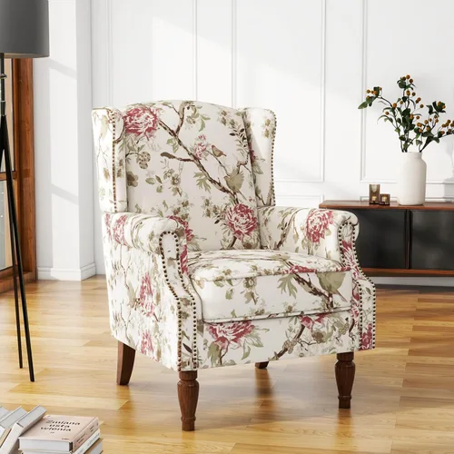 Vista 31 de High Back Accent Chair, Fabric Upholstered Armchair Wingback Chair for Living Room, Comfy Bedroom Reading Seat with Solid Wood Legs, Beige