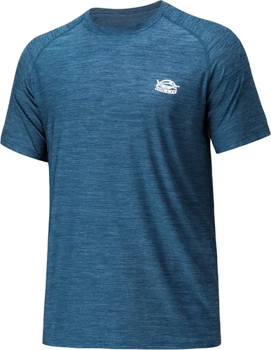 Vista 19 de Willit Camiseta de protección solar con capucha para hombre, manga corta, UPF 50+, FPS, secado rápido, resistente al agua Verde fluorescente
