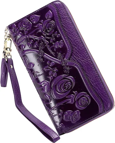 Vista 6 de PIJUSHI Bolsos de mano de diseñador para mujer, bolsos florales con asa superior, bolsos de mano de cuero genuino para mujer, cartera floral