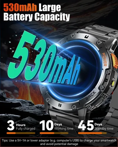 Vista 2 de Relojes inteligentes militares para hombres con llamada Bluetooth, reloj inteligente impermeable AMOLED de 1.43" con linterna, 111 modos deportivos