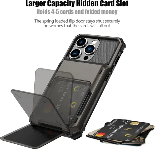 Vista 169 de Nvollnoe - Funda para iPhone 14 con tarjetero [tienda de 5 tarjetas] Negro - Almacenamiento más grande