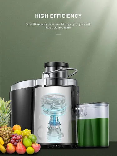 Vista 3 de Exprimidor, extractor de jugo, fácil de limpiar, máquina exprimidora de acero inoxidable con boca de 3 pulgadas de ancho, exprimidor centrífugo de 2