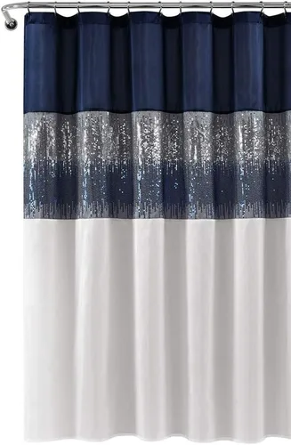 Vista 21 de Lush Decor Cortina de Ducha Night Sky, Individual, 72" An x 72" L, Negro - Cortina de Ducha con Lentejuelas - Cortina de Baño Brillante de Bloques